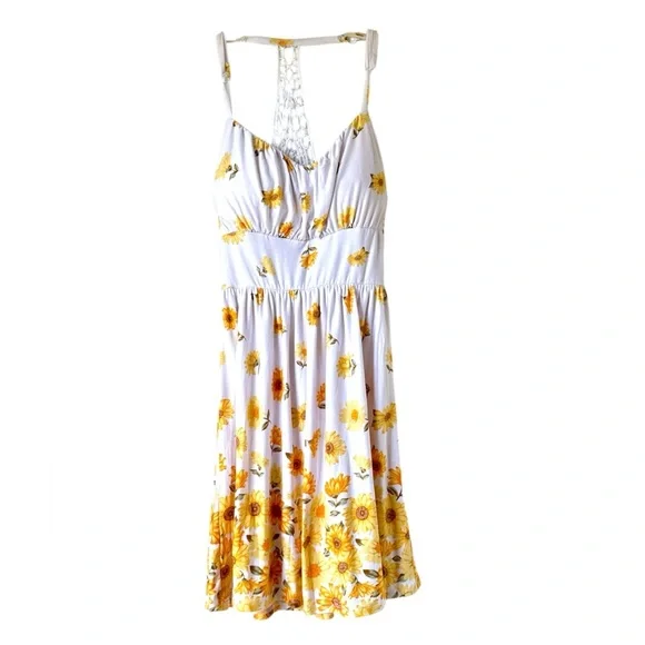 Derek Heart | Dresses | Floral Sunflower Dress With Lace Back Padded Bra  Mini Dress Cozy Summer Spring | Poshmark